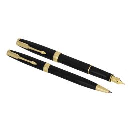 Juego Parker Duo Sonnet Laca Negra Gt Boligrafo + Pluma Con Plumin Acero Inoxidable