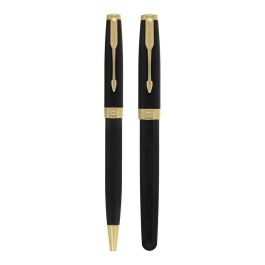 Juego Parker Duo Sonnet Laca Negra Gt Boligrafo + Pluma Con Plumin Acero Inoxidable