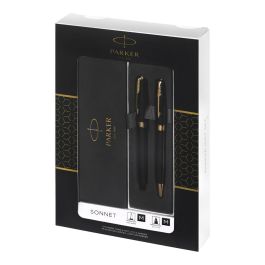 Juego Parker Duo Sonnet Laca Negra Gt Boligrafo + Pluma Con Plumin Acero Inoxidable