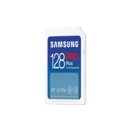Samsung MB-SD128S Tarjeta de Memoria PRO Plus SDXC 128GB Clase 10, UHS-I, U3, V30, Lectura 180MB/s, Escritura 130MB/s (2023)