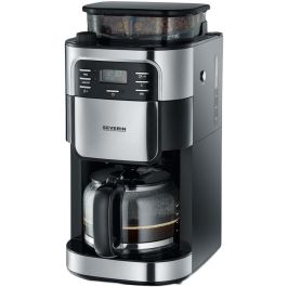 Severin 4810 Cafetera de filtro con molinillo integrado, Negro y acero inoxidable, 1000W, 1.4 L, Pantalla LCD, Temporizador y Aroma 3 niveles