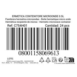 Dem Fiambrera Hermética Rectangular 0.5L para Microondas | 14.5 x 10 x 6 cm (24 Unidades)