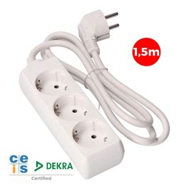 Edm Prolongador con 3 tomas 2P+T, 16A 250V, cable H05VV-F 3G 1.5mm², 1.5m, blanco