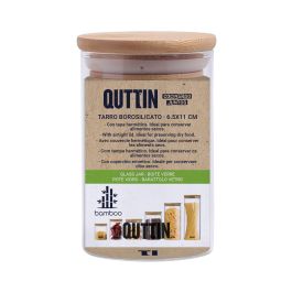 Quttin Tarro Borosilicato 6.5 cm x 11 cm con Tapa de Bambú (24 Unidades)
