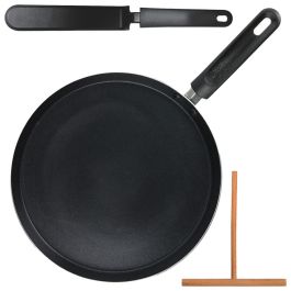 Totally Addict Sartén Crêpes Chandeleur con Utensilios de Aluminio Ø 28 cm para Todo Tipo de Fuegos, Incluye Rastrillo y Espátula