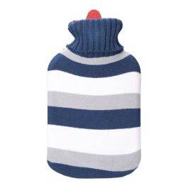 Edm Bolsa de agua caliente modelo Rayas azules, 2 l, Blanco/azul marino/gris