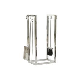 DKD Home Decor Leñera Moderna Organizador de Leña Acero Inoxidable Plateado - Set 4 Piezas, 54x6x1 cm, Ideal para Salón y Chimenea