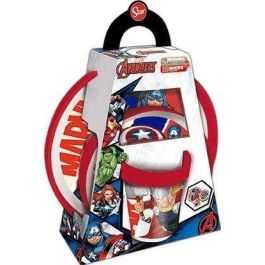 Set vajilla plástico premium bicolor 3 piezas (2 platos y 1 vaso) avengers comic heroes antideslizante