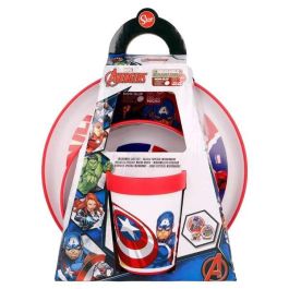 Set vajilla plástico premium bicolor 3 piezas (2 platos y 1 vaso) avengers comic heroes antideslizante