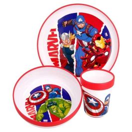 Set vajilla plástico premium bicolor 3 piezas (2 platos y 1 vaso) avengers comic heroes antideslizante