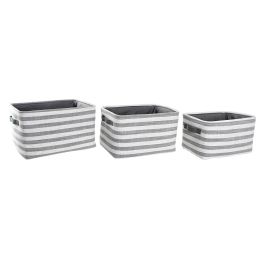 Cesta Basicos DKD Home Decor Gris Blanco 32 x 25 x 42 cm Set de 3