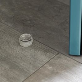 Lote de 6 topes para puertas adhesivos cilíndricos, fijación en el suelo, Plástico, Transparente