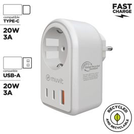 muvit for change enchufe 2 Tipo C 20W + 1 USB blanco