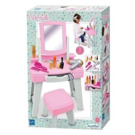 Ecoiffier Mi primer tocador rosa infantil con espejo, taburete y cajón, incluye 11 accesorios, ideal para niños de 12 a 36 meses