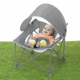 Bright Starts BRI0074451171893 Hamaca plegable para bebé Pop 'N Chill gris, con protección solar FPS +50 y bolsa de transporte incluida