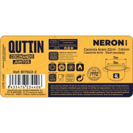 Inde Cacerola Acero Inoxidable Antiadherente "New Neron" 20 cm (4L) con Tapa