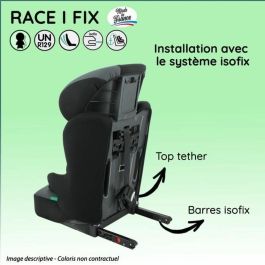 Silla de coche NANIA RACE I FIX isofix 76-140 cm R129  de 3 a 10 años  Reposacabezas regulable  Base basculante  Negra  Fabricación francesa