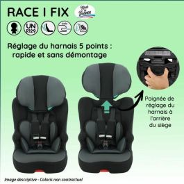 Silla de coche NANIA RACE I FIX isofix 76-140 cm R129  de 3 a 10 años  Reposacabezas regulable  Base basculante  Negra  Fabricación francesa