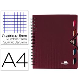 Cuaderno Espiral Liderpapel A4 Micro Executive Tapa Plastico 100H 80 gr Cuadro 5 mm 5 Separadores Con Gomilla Burdeos
