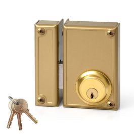 Jis Cerradura de sobreponer solo llave izquierda 33-7i, cilindro fijo 52mm, 3 llaves, dorado