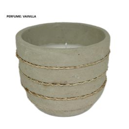 DKD Home Decor Vela Aromática Vainilla Gris Cemento y Cuerda Pack 6 Unidades 12 x 10 x 12 cm