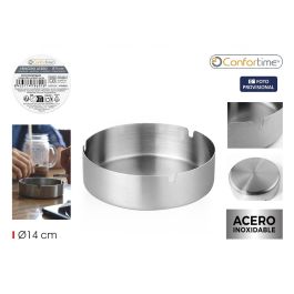 Confortime Cenicero de Acero Inoxidable Redondo para Exterior/Interior de 14 cm de Diámetro (24 Unidades)