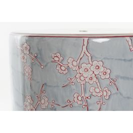 DKD Home Decor Mesita Auxiliar Oriental Sook de Porcelana 100% Azul Naranja con Flores, Hecha a Mano y Reciclable 32x32x41 cm