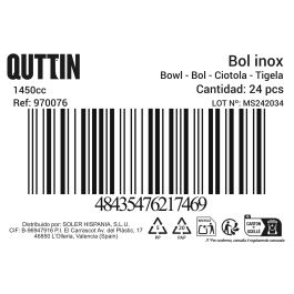 Quttin Bol de Metal Inoxidable 1450 cc, 20.4x7.1 cm (24 Unidades) Quttin Bol de Metal Inoxidable 1450 cc, 20.4x7.1 cm (24 Unidades)