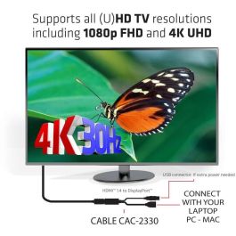 Club 3D Adaptador HDMI a DisplayPort Macho/Hembra 4K@30Hz, Conectores Dorados, Plug & Play, 0.18m Negro