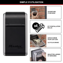 Master Lock MAS3520190945310 Caja de llaves para exterior de alta seguridad con gran capacidad, montaje en pared, 19,6 x 7,6 x 5,6 cm