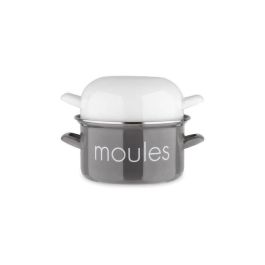 Maceta molde BAUMALU 22 cm - Decoración mejillones - Tapa blanca - Gris Maceta molde BAUMALU 22 cm - Decoración mejillones - Tapa blanca - Gris