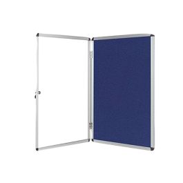 Vitrina De Anuncios Q-Connect Mural Pequeña Fieltro Azul Con Puerta Y Marco Con Cerradura 72x98 cm