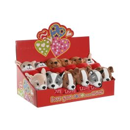 DKD Home Decor Peluche Perro Corazón Gris Marrón Poliéster 10 x 14 x 10 cm (12 Unidades)