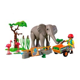 PLAYMOBIL Set de Zoo Elefante con Cuidadora y Flamencos, Figuras para Juego de Rol, Ref. 72068