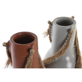DKD Home Decor Jarrón Balines Gris Terracota Bambú Fibra 26 x 30 x 26 cm (2 Unidades)