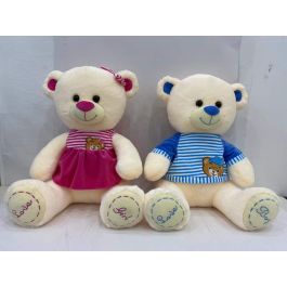 DKD Home Decor Peluche Osito de Poliéster para Niños Azul Rosa 25x25x50 cm (2 Unidades)