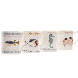 DKD Home Decor Mug Atlantico Porcelana New Bone Blanco Multicolor 5.3 x 6 x 8 cm (12 Unidades)