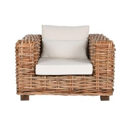 DKD Home Decor Indonesia 1c24 Sofá Natural Crudo Ratán 220 x 98 x 64 cm Set de 4 con Cojines