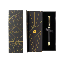 Belius Soiree Bolígrafo de Aluminio Negro y Dorado Tinta Azul Diseño Art Deco