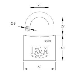 Candado inox. 50 inoxidable 50mm con 2 llaves. arco normal. ifam