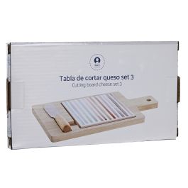 DKD Home Decor Tabla Aperitivo Urban Set de 3, Bambú y Gres, Apta Lavavajillas, Multicolor Natural Blanco, 11.8x1.5x21.5 cm