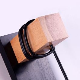 Aplique de Pared Elle SKD-W6000 Negro y Madera con Cable Colgante | Diseño Moderno Vintage | Ideal para Luz de Lectura en Dormitorios