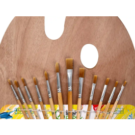 Liderpapel Pinceles Sinteticos Pack 12 Unidades con Puntas y Tamaños Surtidos + Paleta de Madera
