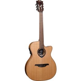 Lag HV10-N-ACE Guitarra Clásica Nylon Hyvibe H2 Auditorium A/E Cutaway Cedro Rojo Macizo