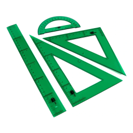 Liderpapel Juego de Reglas y Escuadra de 30 cm, Cartabón, Semicírculo en Petaca Plástica Verde