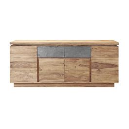 DKD Home Decor Buffet Alpino Natural Gris Madera Sheesham con 2 Cajones, 4 Puertas y 2 Estanterías - Ancho 175 x Fondo 45 x Alto 72 cm