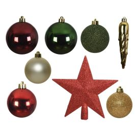 Accesorios para decorar el árbol de navidad. colores: verde, dorado y rojo, 33 piezas
