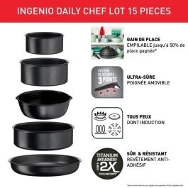 TEFAL Ingenio Kitchen Battery 15 PC, inducción, no pisos, cocción saludable, hecha en Francia, Chef diario L7629902