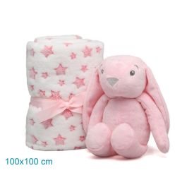 KioKids Conejo De Peluche Rosa Con Mantita De Estrellas Para Bebé Recién Nacido