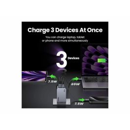 UGREEN Nexode Pro 100W GaN Charger 3 Puertos USB-C y USB-A con Cable USB-C Carga Rápida Universal Negro Gris